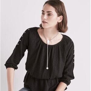 Lucky Brand Jacquard Blouson Top Black Large